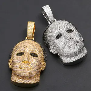 【JIKU】Hip Hop Enigma: Detailed Masked Face Pendant with Cubic Zirconia