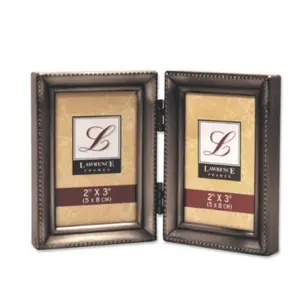 Lawrence Frames  Lawrence Frames Antique Pewter Hinged Double 2x3 Picture Frame - Beaded Edge Design
