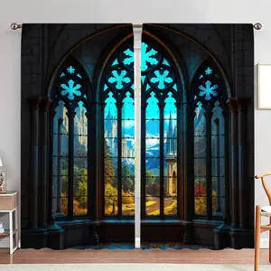 Cathedral Window Pattern Door Curtain, 1 Set Gothic Style Door Curtain, Home Decor for Living Room Bedroom, Room Divider Curtain