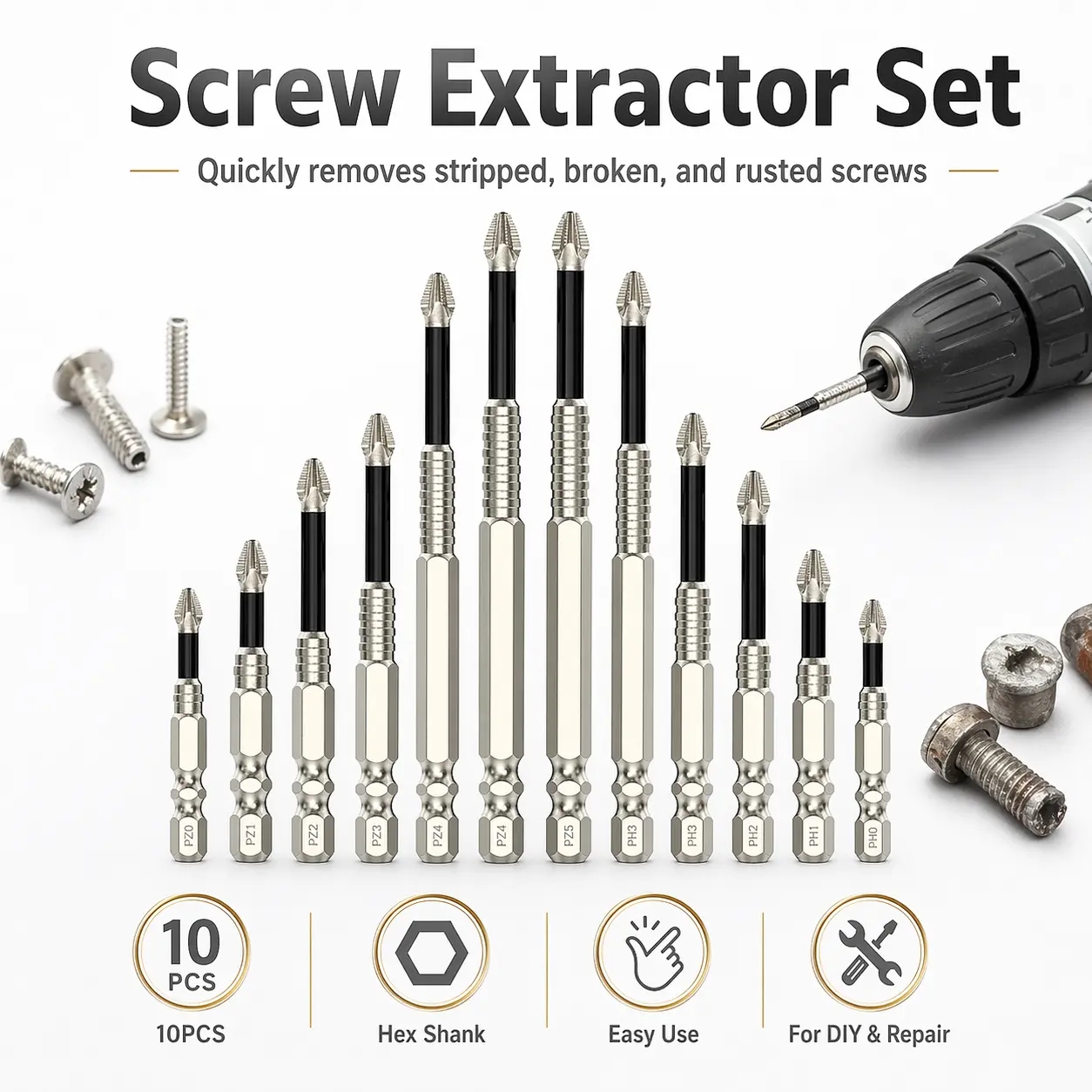 9-piece set K5 impact-resistant non-slip screwdriver head impact drill bit set titanium alloy impact-resistant non-slip cross head high magnetic screw drill bit