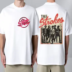 100 Percent Cotton Casual Streetwear Style T-Shirt The Strokes Band Logo And Vintage Photo Design For Music Lovers Summer Wear Gift For Rock Fans