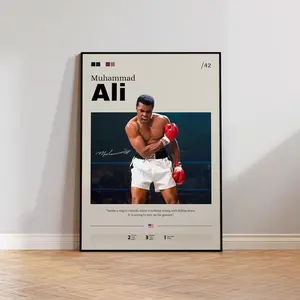 Vintage Muhammad Ali Boxing Poster - High-Res Fighter Illustration, Retro Boxing Artwork, Artistic Vivid Prints, Wall Art Decoration, Sports Man Cave Home Decor
