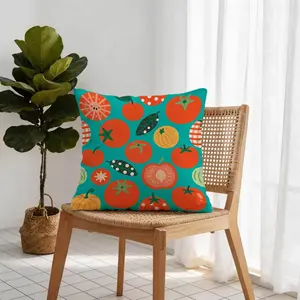 1 Piece Vibrant Teal Tomato & Fruits Throw Pillow | HD Digital Print Geometric Vegetable Accent Pillow | Soft Plush Cushion with Hidden Zipper | Non-Fade Decor Pillow for Sofa Bed Living Room | 18x18 Inch | Ideal Boho Home Gift