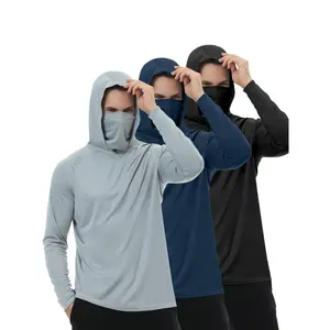 3 Packs Men's Athletic Long Sleeve Hooded Fishing Shirts with Face Mask UV Protection Women's Running Compression Workout Casual Football Jerseys