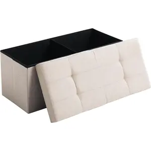 Storage Ottoman Bench Foldable Seat Footrest Shoe Bench End of Bed Storage with Flipping Lid, 75L Storage Space, 30 inches Linen Fabric Beige Organiser Boxes