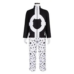 Kuma Black Zip Up Top with White Circle and Paw Print Pants Hat for Men Cosplay Costume