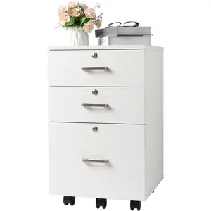 White Mobile File Cabinet 3 Drawer Lockable Office Storage