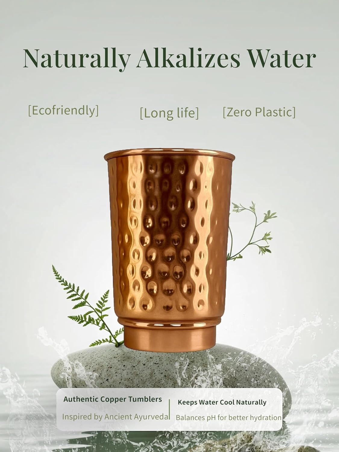 Pure Copper Tumblers Set of 2 |BPA Free| Lacquer Free Copper Tumbler| Handcrafted Hammered Ayurvedic Glasses | 350 Ml/11.8 OZ Water Cups for Health, Detox