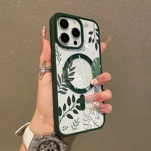 Magnetic Protective Case for iPhone 17 16 E Pro Max 15 Plus 14 13 12 11 XS XR, Girly Leafy Medley Design | Shockproof, Silicone, Stylish, Trendy, and Scratch Resistant