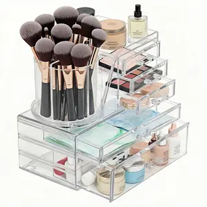 Clear  Makeup Organizer Countertop 360? Rotating & Removable Storage Tower, 5 Drawers  Organizer for Lipstick, Brush, Skincare Makeup Storage for Dresser, Bathroom or Desk