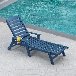 HDPE Outdoor Chaise Lounge, 78.4'' Poly Lounge Chair with Rolling Wheels & Cup Holder, 5 Positions Adjustable Outdoor Lounger, HDPE Patio Chaise Lounge Chair for Pool, Backyard outdoorfun