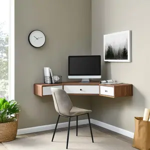 Modway Transmit 47" Wall Mount Corner Walnut Office Desk in Walnut White