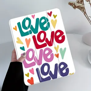 Vibrant Multi-Color "Love" Typography Design iPad Case, Transparent Acrylic Stand Cover, Pencil Holder & Charger Slot, Fits iPad Pro/air/mini, Perfect Gift Shock-resistant Full Cover Protective Case Suitable for Offices Schools and Homes