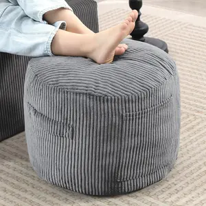 Round Stuffed Pouf Ottoman,Corduroy Foot Rest with Rebound Foam Filled, Furry and Fluffy Foot Stool Ottoman, Floor Poufs for Living Room (Gray, 20" D x 20" W x 15" H)