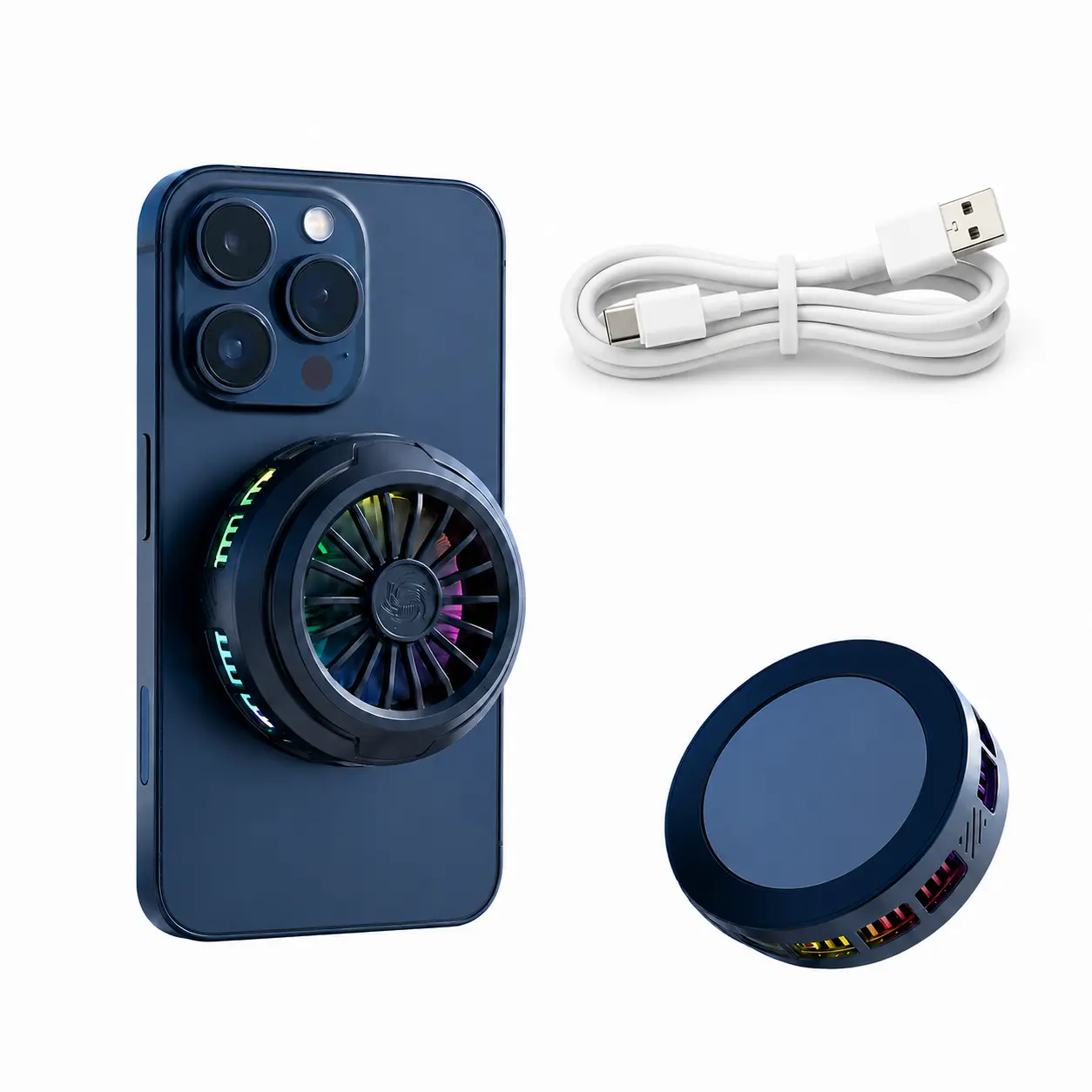 Yodevoe Portable USB Mobile Phone Cooling Fan - 15W Powerful Rapid Cooling, 3 Speed Modes, Tri-Color Ambient Lighting, 15-Second Temp Reduction, Universal Mobile Phone Accessory for Gamers Stuff, Teen Boy Gift, Mini Useful Gifts