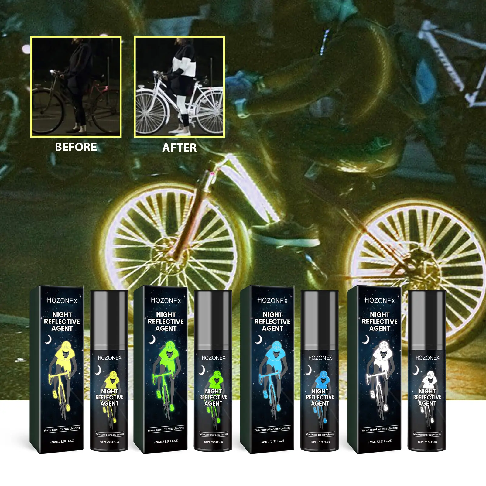 HOZONEX Environmentally Conscious Night Reflective Spray - Car Exterior Decor Accessories, Environmentally Conscious Ingredients, Glow-in-the-Dark Effect, Safety Boost, For Safety and Protection, Bicycle Clothing Visibility Aid