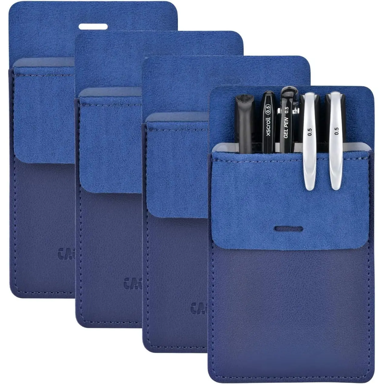 Pocket Protector 4-Pack, Synthetic PU Leather Practical Adults' Pen Holder Pouch Organizer (4.7" x 3.5") - For Shirts, Lab Coats, Holds Pens, Pointers, Pencils, Ruler, Tools (Blue)