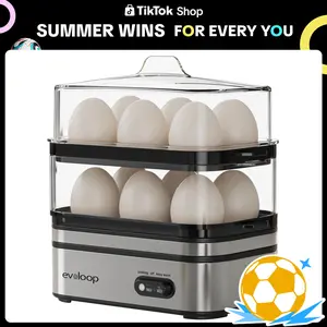 EVOLOOP Rapid Egg Cooker Electric 12 Eggs Capacity, Soft, Medium, Hard Boiled, Poached, Omelet Maker Egg Poacher & Vegetable Steamer, BPA Free Tray
