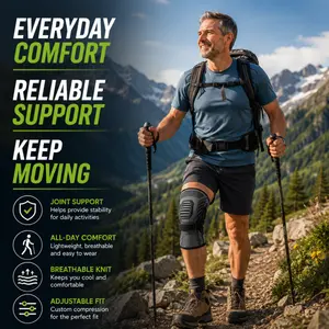 Adjustable Knee Brace for Men & Women, Patella Stabilizer with Side Support, Breathable Compression Knee Support for Hiking, Running, Gym, Walking, Arthritis, ACL, Meniscus & Joint Pain Relief