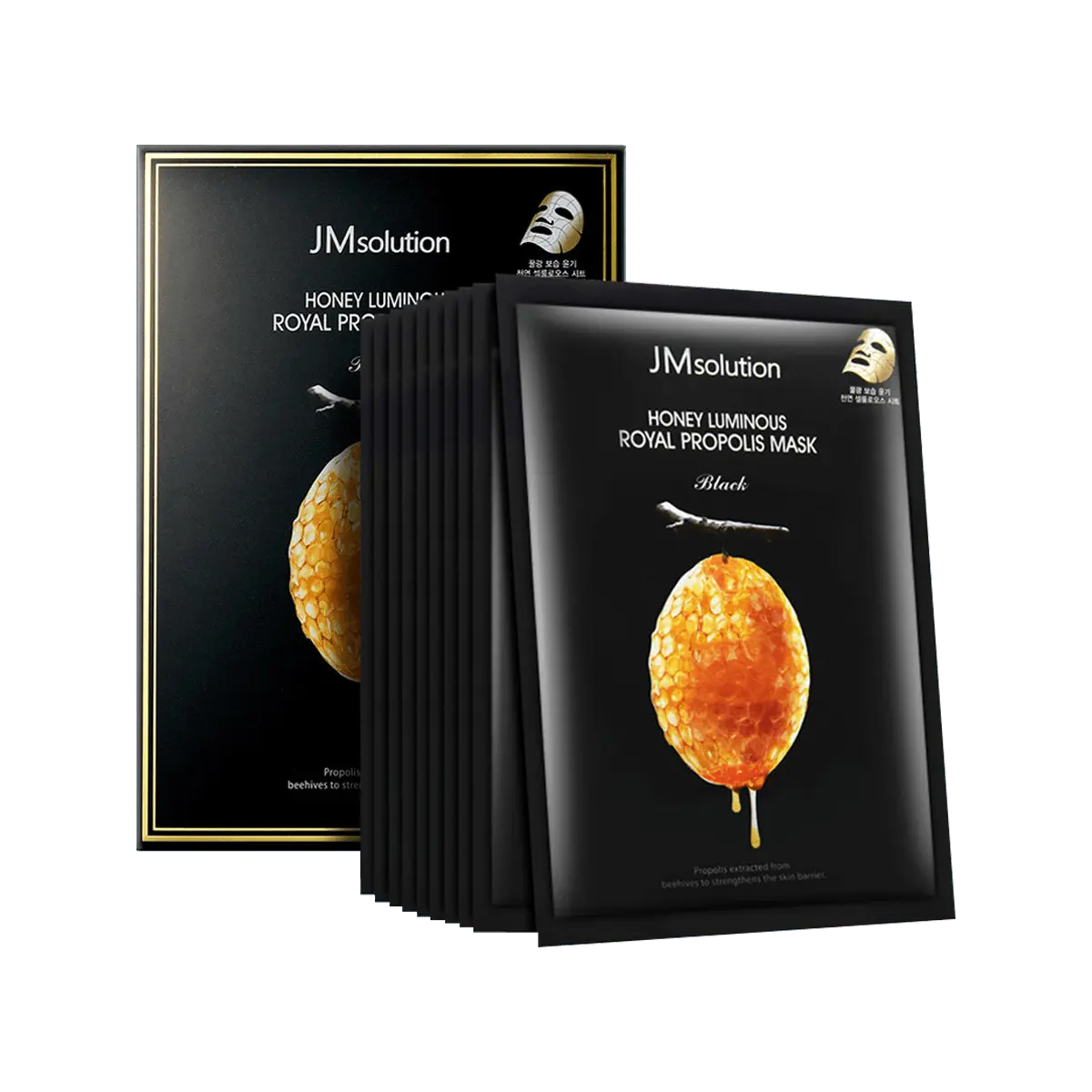 JMsolution Honey Mask - Korean Propolis Sheet Mask, 10 Sheets, Hydrating & Firming, Black Edition