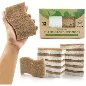 Natural Kitchen Sponge - Cellulose and Coconut Fiber Cleaning 12/24 Piece Dishwashing Floral Adjustable Aprons apron surface quick supply Plant-Based Fruit Vegetable Wash cloths necessities grease towel bow towels shine active dish washer cleaner stop