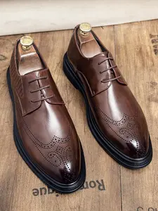 Men's Business Formal Brogue Decor Lace Up Dress Shoes, Fashionable Breathable Comfortable Shoes for Work Office, Male All-match Shoes for Daily Wear, Boy