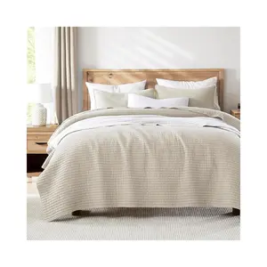 WDCOZY Beige Twin Size Quilt Set, Muslin Cotton Shell Down-Alt Poly Filling, Neutral Shabby Chic Rustic Farmhouse Country Bedspread, Textured Gauze Coverlet, Soft Lightweight Bedding, 1 Sham