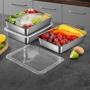 Plate, Used For Food Service Equipment And Supplies Stainless Steel Square Food Storage Container |   6 pieces/set |   Leak-proof, stackable |   For home and outdoor use