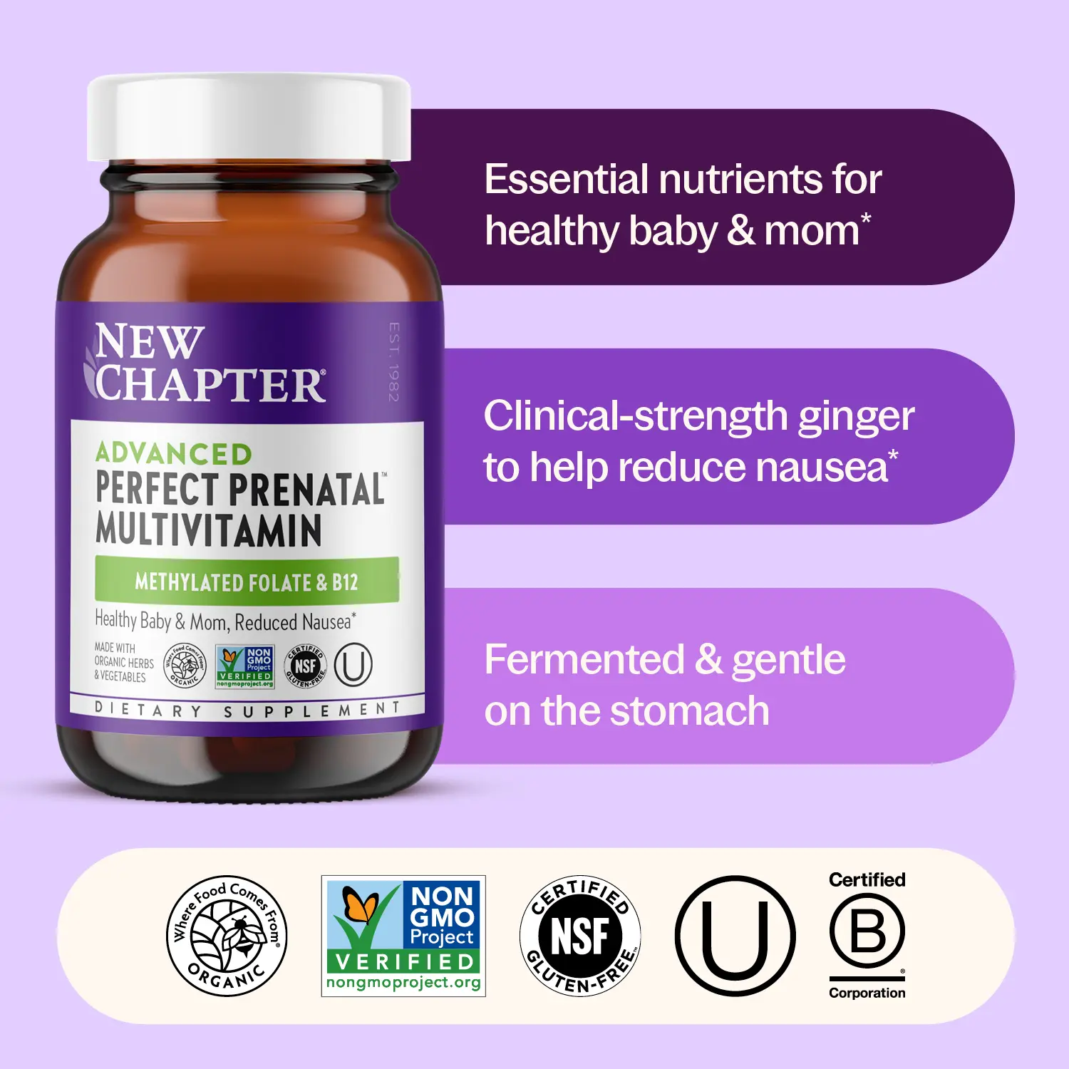 New Chapter Advanced Perfect Prenatal | Prenatal Vitamins for Healthy Baby & Mom  (HSA/FSA Eligible) - Folate (Methylfolate) + Ginger Eases Morning Sickness - 96ct