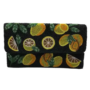 Lemons On Black Beaded Clutch