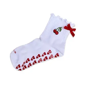 Cherry Grip Sock for pilates, barre, yoga and lounging around the house in nonslip socks that are comfortable and cute
