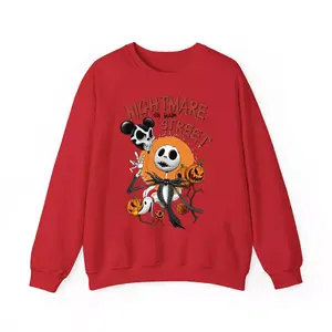 Nightmare On The Main Street Jack Skellington Sweatshirt, Retro Halloween Sweater, Scary Pumpkin Sweatshirt, Full Color Selection, Pick Your Favorite, Simple Style