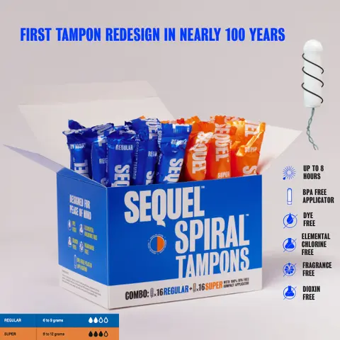 Sequel Spiral Tampons, Combo, Non-Toxic Plant Based - 32 Pack