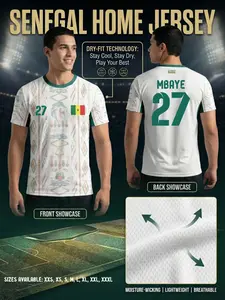 2026 Senegal National Team Jersey, Moisture-Wicking Dry Soccer Shirt, Advanced Technical Knit Support Gear, Lightweight Breathable Training Top, Sports Jersey Tee