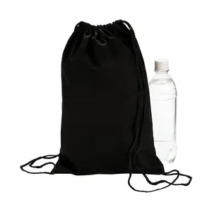 9 1/2" x 14 1/2" Black Canvas Drawstring Bags - 12 Pc.