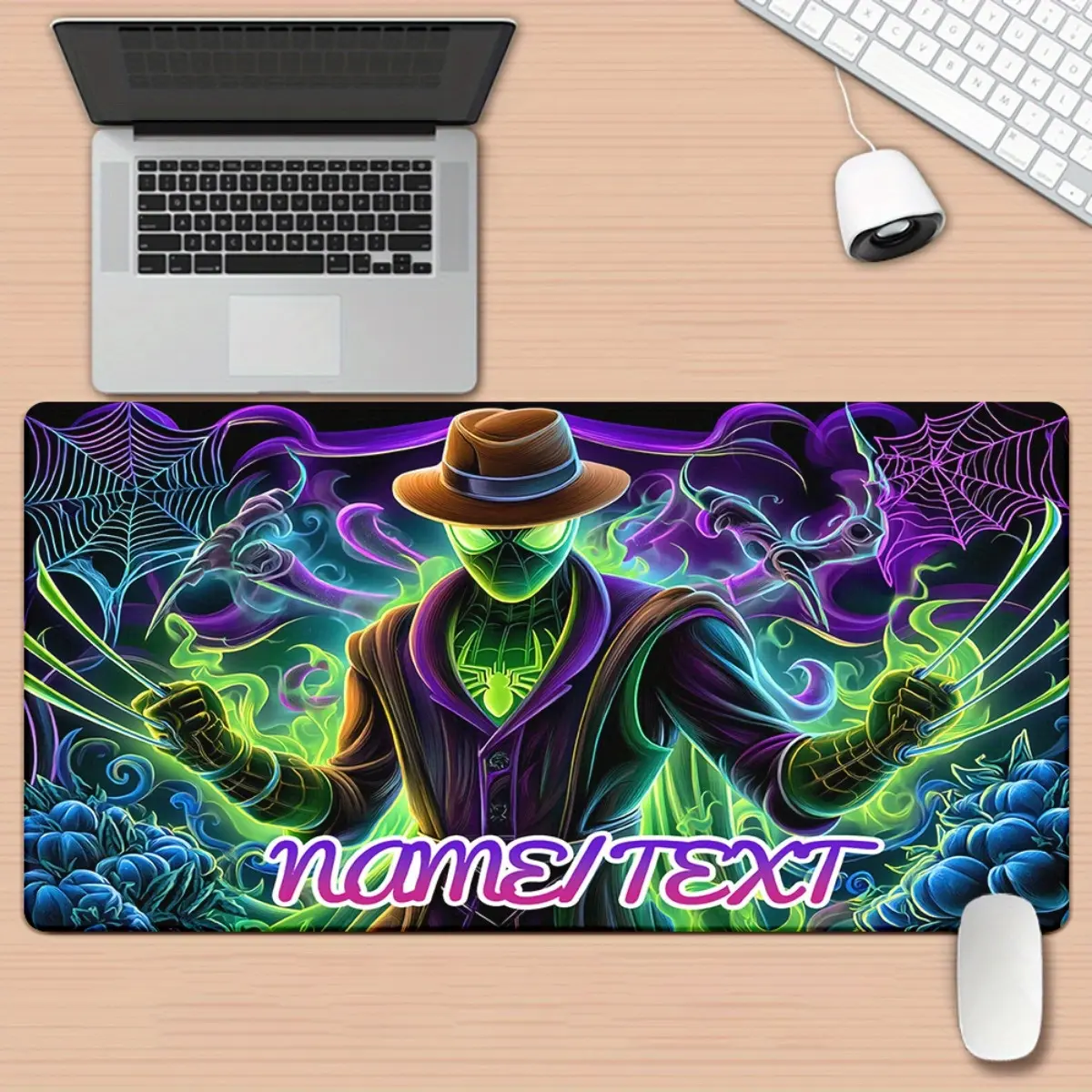 1pc Custom Name Hooded Figure in Purple Pattern HD Printed Pad for Desk, Multi-Functional XXL Mousepad, Computer PC Gamer Desk Mat. Gifts for Family Friends, Gaming Desk Mat, Workspace Setup, Themed Desk Decor, Stylish Mousepad, Smooth Surface, Durable Ma