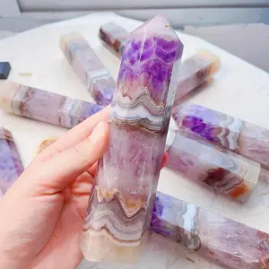 High Quality Crystal Obelisk Point Spiritual Healing Product Polished Amethyst Crazy Lace Agate Tower  for Home Decoration