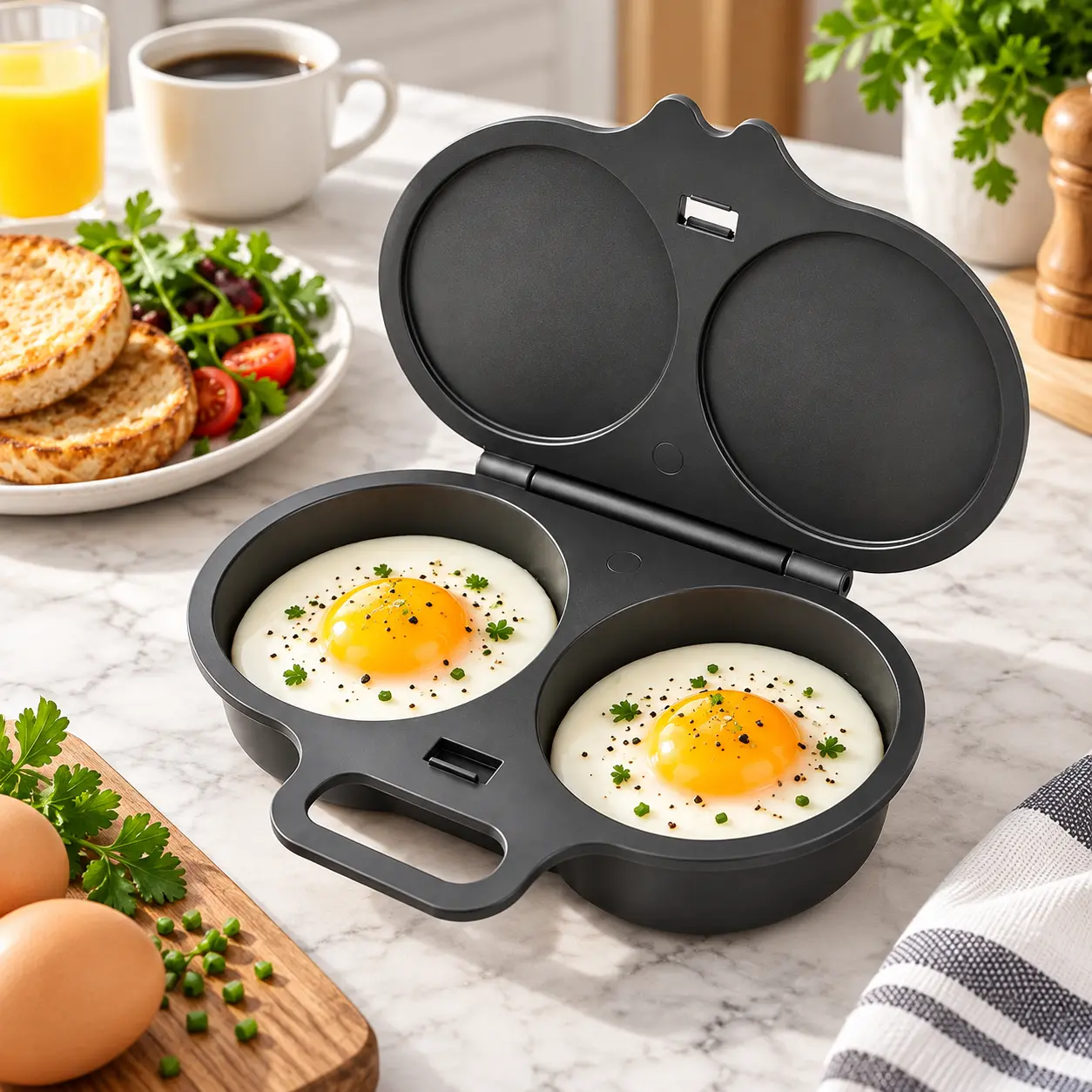 Double Egg Cooker with Lid, 2-Egg Breakfast Maker for Fried Eggs, Breakfast Sandwiches and Easy Home Cooking