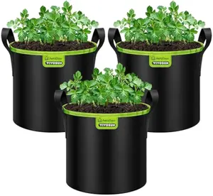 VIVOSUN 3-Pack 3/5/7-Gallon AeroBase Grow Bag, Durable Mesh Fabric Plant Container with Breathable Base and Sturdy Handles, Black