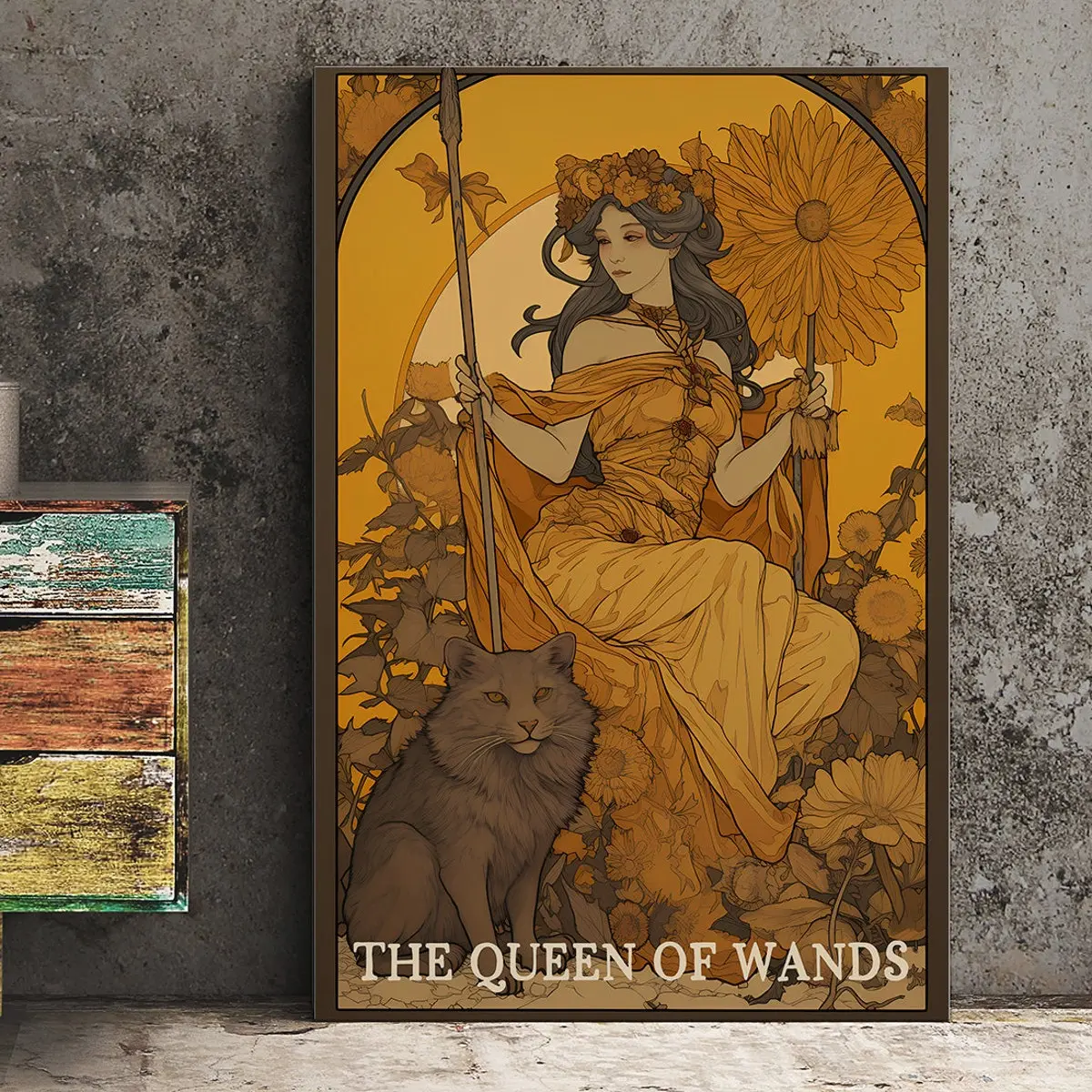 Queen of Wands - Tarot Card Print - Unframed, Room Decor Queen of Wands Card Poster
