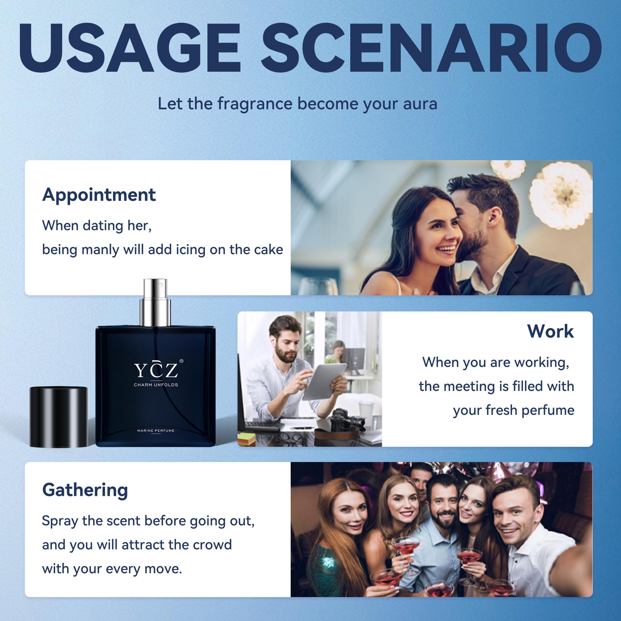 YCZ Triple Scent Journey: 3 Perfumes for Every Vibe - Marine Freshness, Gent Sophistication, Passionate Heat - Long-lasting Formula, Cruelty-free & Vegan-friendly - Aromatic Woody Couples Fragrance Bundle