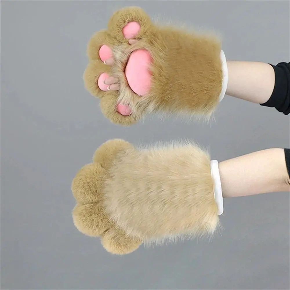 Fluffy Fingerless Cat Paw Gloves with BB Squeaker, Plush Animal Claw Mittens with Soft Pads, Cosplay & Comic Con Accessories