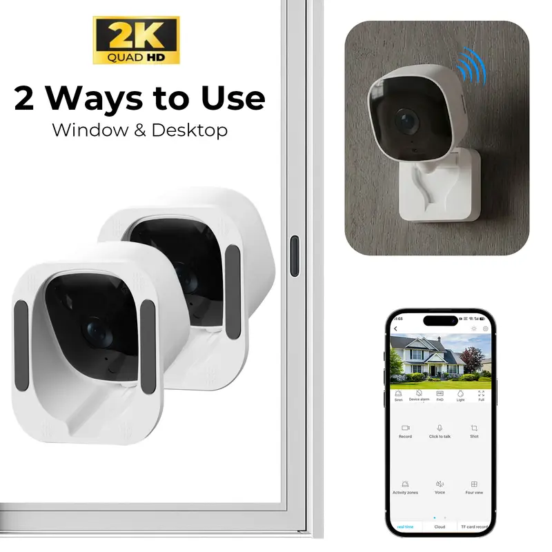 2 In 1 AI-Powered Home Security Camera System, Ultra HD 2K Camera Security, Wall & Window Dual-Use, 24 Hours Recording, 2.4G WiFi, ChroMax AI Color Night Vision, Person & Motion Detection, 2-Way Audio, Easy Quick Install