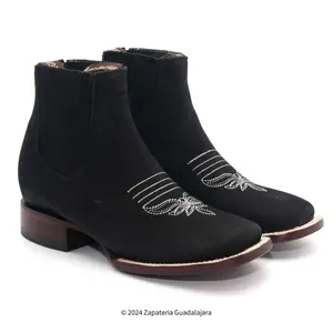 Women's Black Nobuck Square toe leather boot-206305