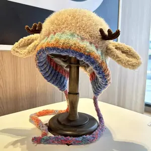 Original design holiday Christmas deer antler hat (can be used as a handbag, a hat with multiple uses) knitted ear protection windproof warm hat, suitable for family adults and children can wear, no limit on the circumference of the head