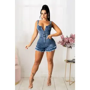 two-piece set woman Jeans Casual Overalls Sexy Women Spaghetti Strap Elegant Blue Denim Jumpsuit Romper