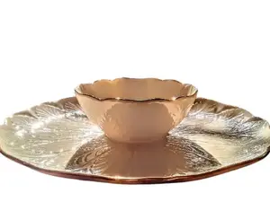 Vintage Lenox "Greenfield" Ivory Porcelain Chip and Dip Platter - Leaf Pattern - 10" with 22k Gold Trim Collection Serving Small Plate