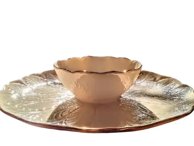 Vintage Lenox "Greenfield" Ivory Porcelain Chip and Dip Platter - Leaf Pattern - 10" with 22k Gold Trim Collection Serving Small Plate
