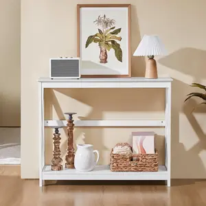 39" Narrow Sofa Table for Behind Couch, 2-Tier Console Table with Storage Shelf, Entryway Table for Living Room Hallway, White Finish, 11.8" Wide