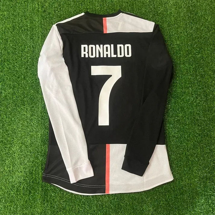 C.Ronaldo #7 2019–2020 White Black Retro Long Sleeve Football Jersey – Iconic Split Design, Forward, Full Printed
